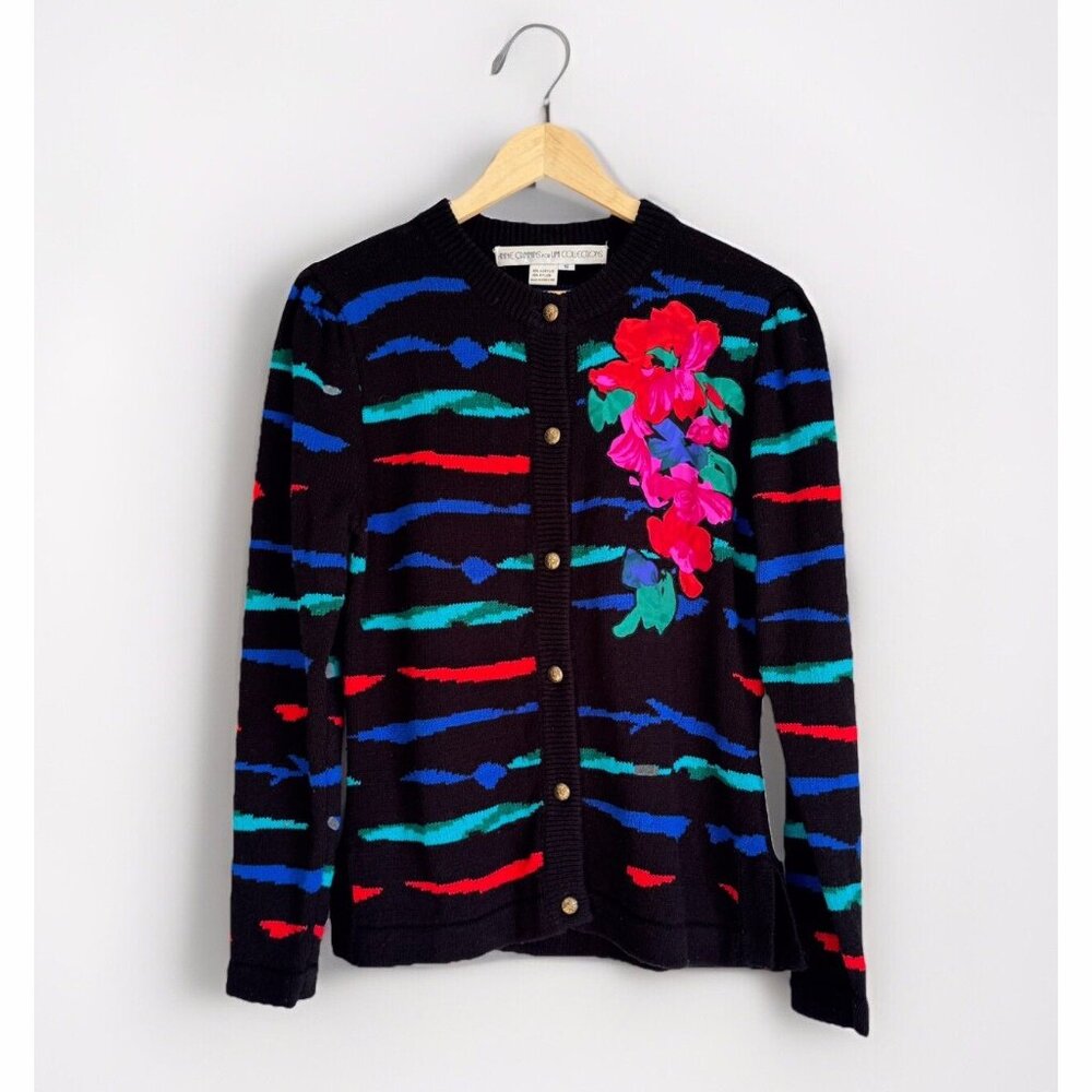 Vtg Anne Crimmins Umi Collections Women’s Small Cardigan Floral 80s Art To Wear